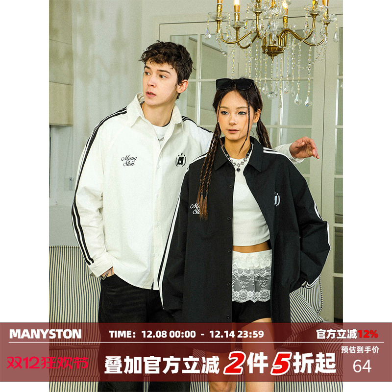 MANYSTON美式复古黑色休闲衬衫男