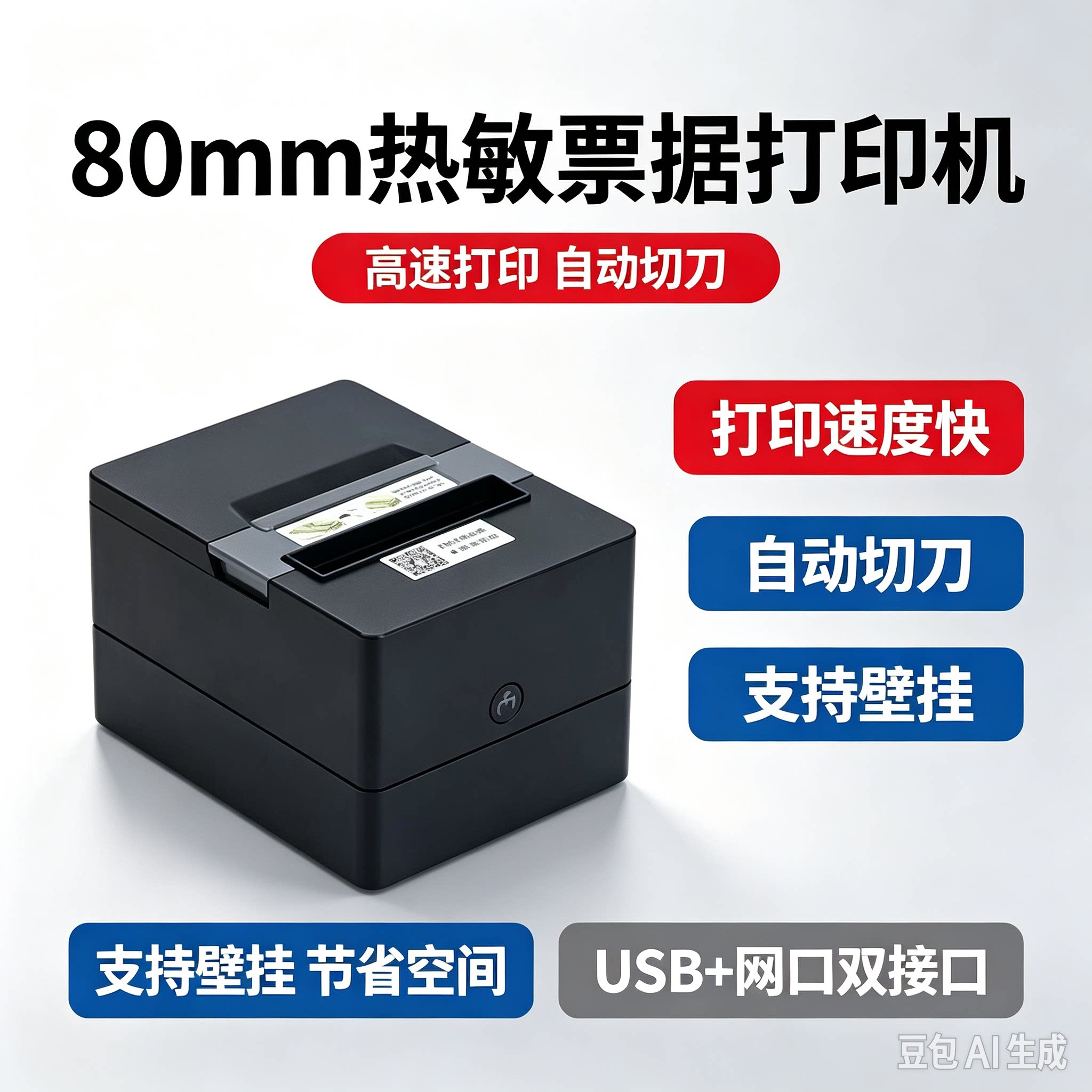 热敏票据打印机80mm厨房餐饮收银结账外卖小票打印机支持壁挂省空