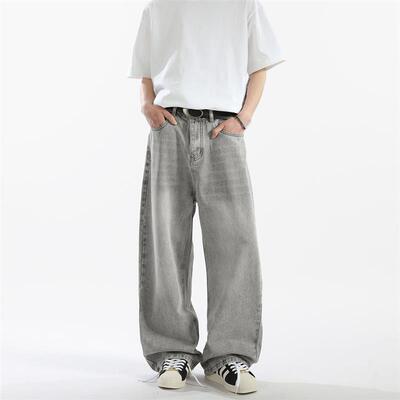 RAVEN OASIS 美式复古水洗高街vibe灰色牛仔裤男宽松直筒休闲裤子