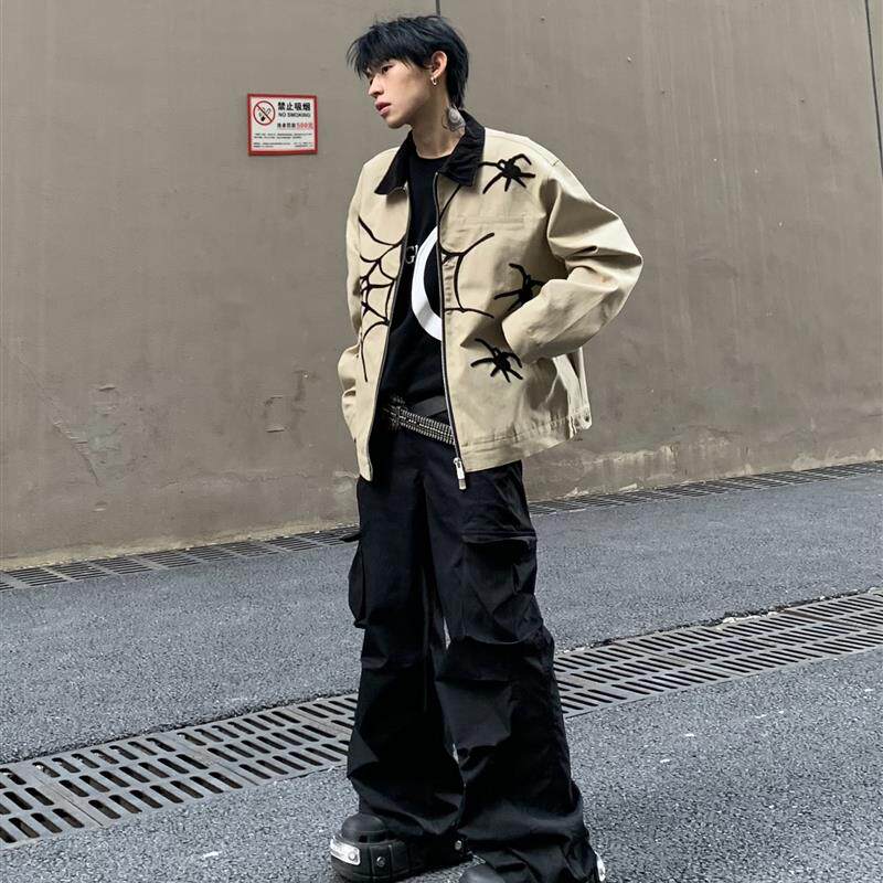 白菜coke国潮美式蜘蛛刺绣外套男秋季潮牌夹克情侣棒球服ins上衣