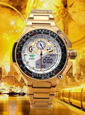 AMST艾美时特多功能爆款计时电子表双显防水男女时尚游泳品牌