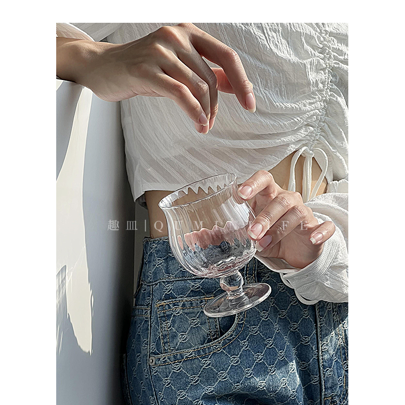 Qumin水晶灯笼小众复古玻璃杯饮料杯果汁杯酒杯香槟杯鸡尾酒杯