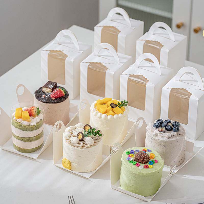 法式甜品小蛋糕盒子手提千层慕斯打包盒切件蛋糕包装盒烘焙西点盒