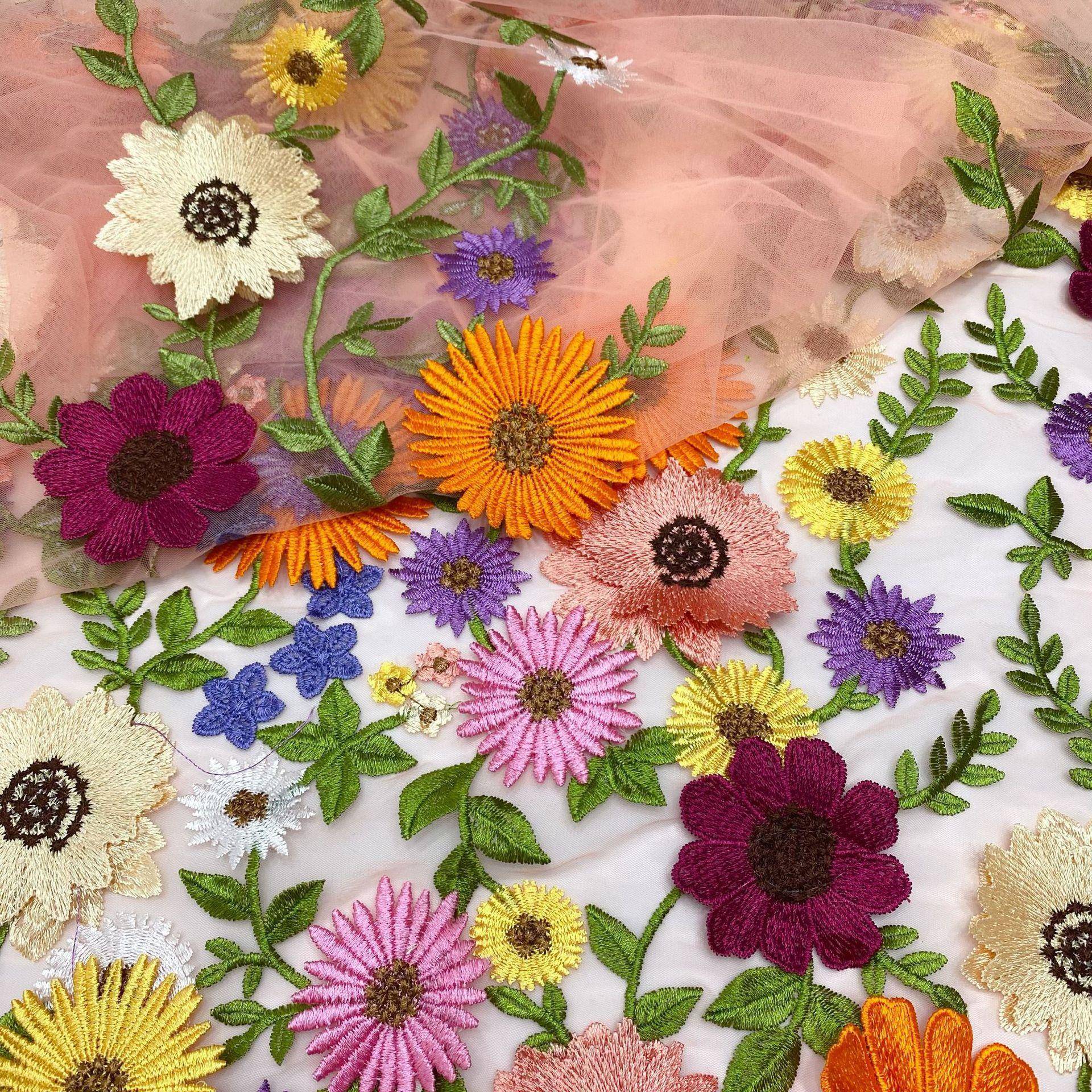 单边立体贴花刺绣面料D定位色织绣花布连衣裙晚礼服蕾丝面料lace