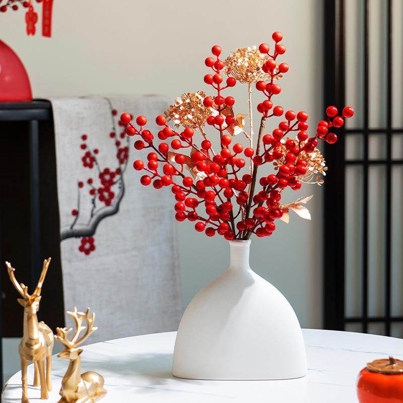 现货金色系仿真花卉尤加利绣球花年宵花福桶摆件婚庆红果装饰