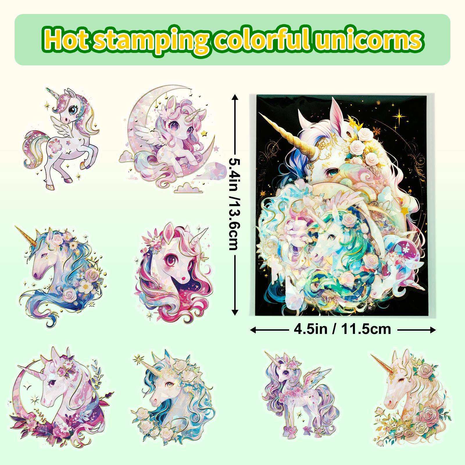 30张天空使者系列独角兽PET烫金贴纸透明镭射DIY手帐装饰创意贴纸