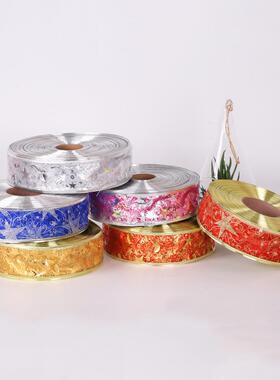 100码5CM宽 红色星星撒粉烫金丝带圣诞装饰品印刷透明织带彩带