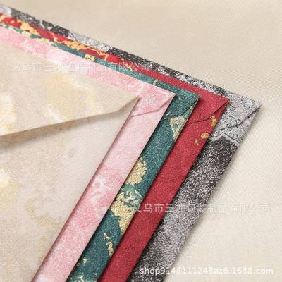 现货鎏金信封信纸套装复古浮雕国风牛皮特种纸请柬明信片火漆信封