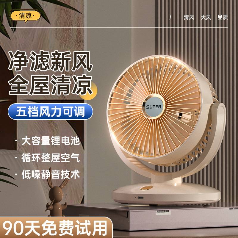 新款桌面风扇循环扇家用办公室大风力静音跨境usb充电桌面电风扇