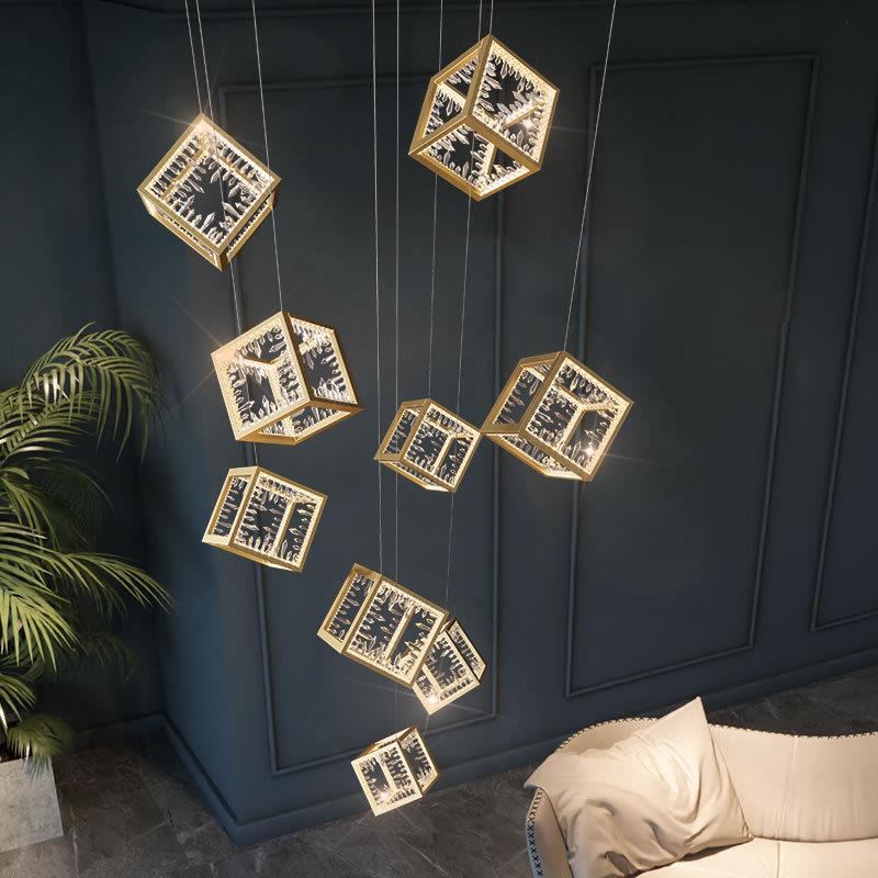 餐厅吊灯后现代简约客厅灯北欧卧室灯家用楼梯灯创意正方形简约灯