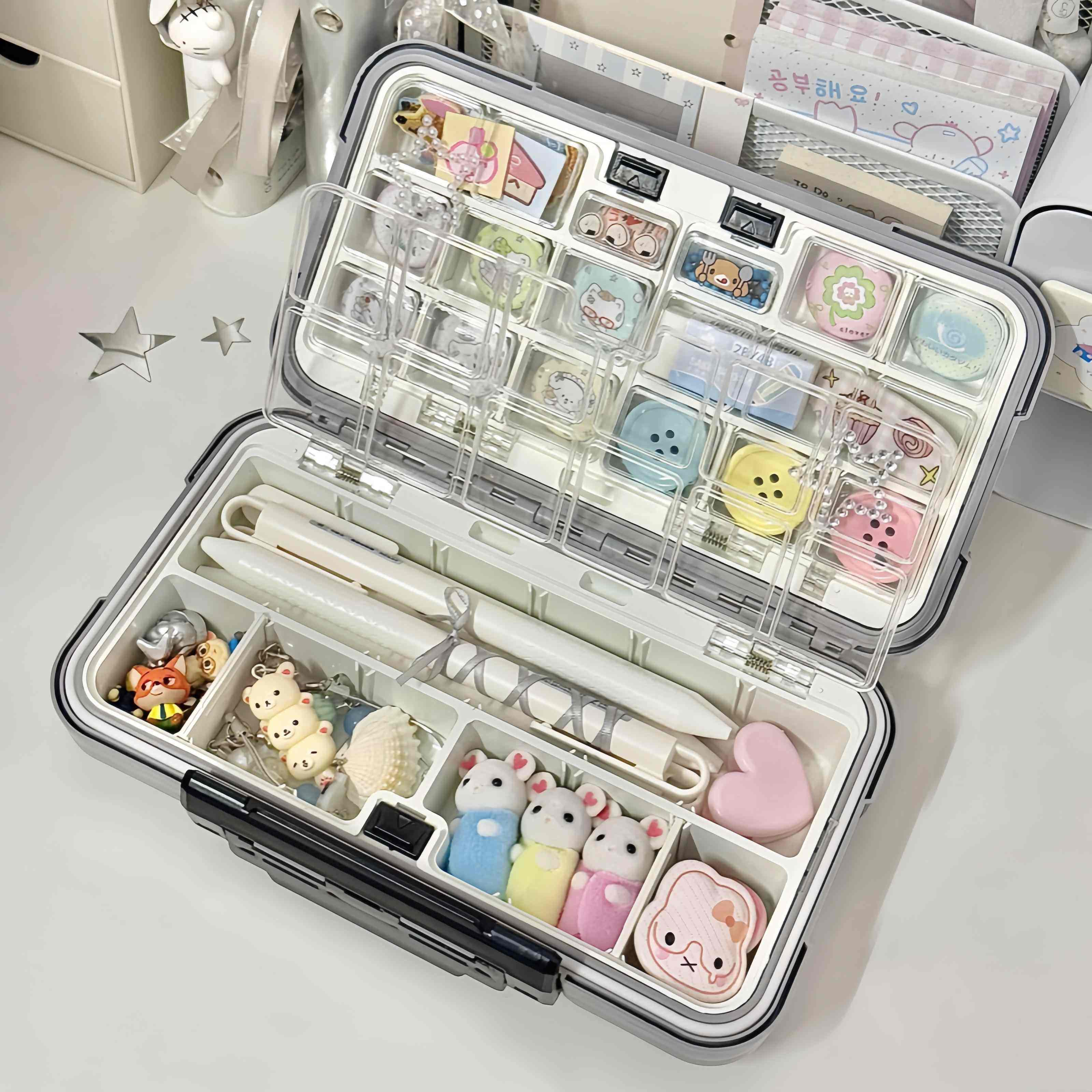 笔盒桌面收纳大容量首饰收纳盒可拆分格盒子整理铅笔盒收纳麦克笔,收纳整理,桌面收纳盒,淘宝优惠券,粉丝福利购,淘宝优惠卷