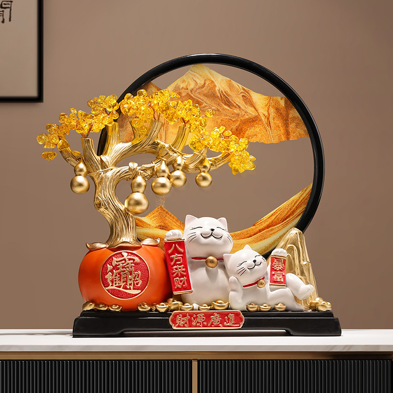 流沙画摆件自动翻转新中式发财树招财猫流沙画摆件装饰品客厅办公图片