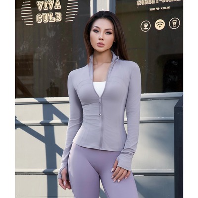 Zioccie 裸感运动夹克拇指孔长袖修身显瘦LuLu立领拉链瑜伽健身服