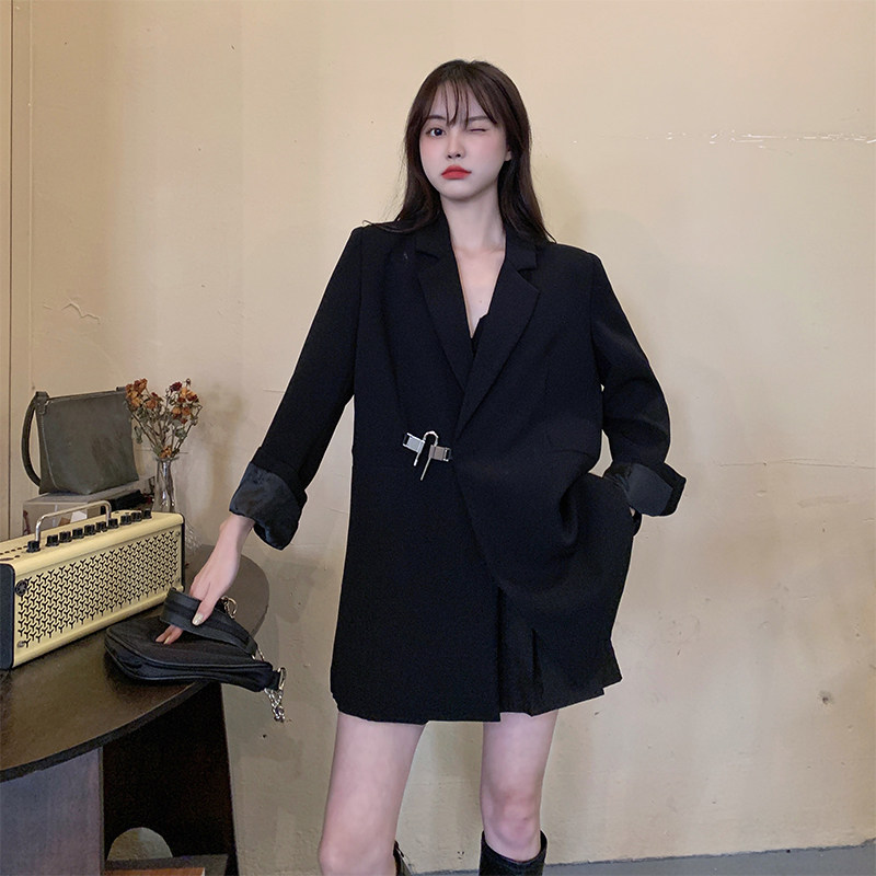 速发大码装感古赫本中黑色外套早秋风长款设计复西服上衣