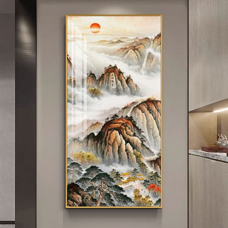 速发靠山图有山无水画入户玄关过道旭日东升日出招财壁画挂画