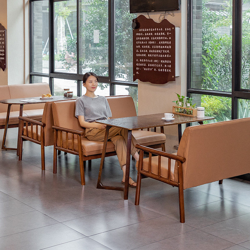 速发实木复吧工业风谈啡厅沙发西餐厅咖啡店酒古奶茶店洽咖桌椅组
