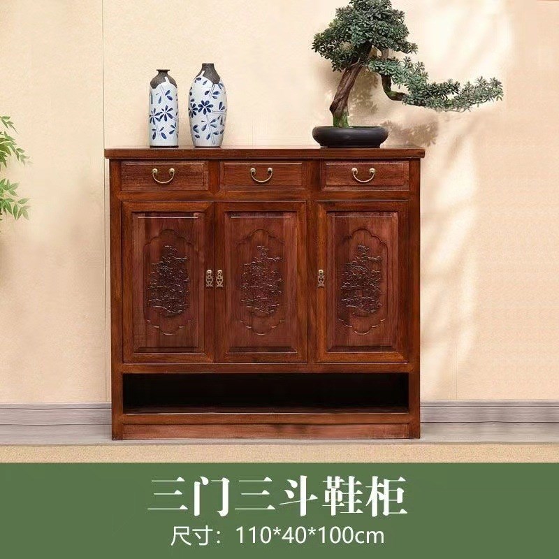 速发新中式实木新款鞋柜门厅入户玄关柜家用门口外收纳仿古台储物