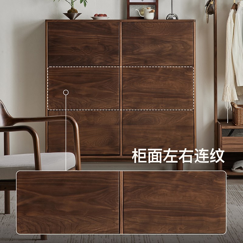 速发北美黑胡桃木鞋柜家用靠墙超薄翻斗鞋柜复古小户型玄关柜2024