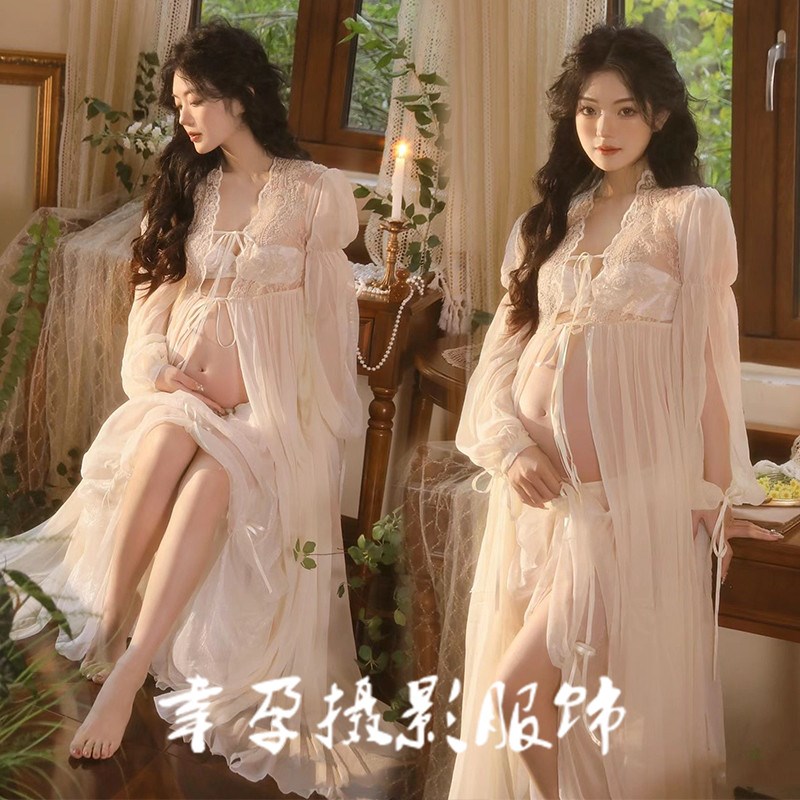 速发影楼孕妇服装新款法式复古油画风蕾丝纱裙唯妈纯咪孕美欲摄影