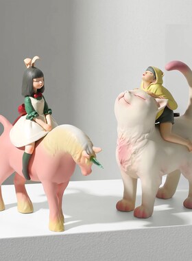 现货速发白夜童话设计师摆件猫将军家居客厅电视柜装饰品桌面摆设