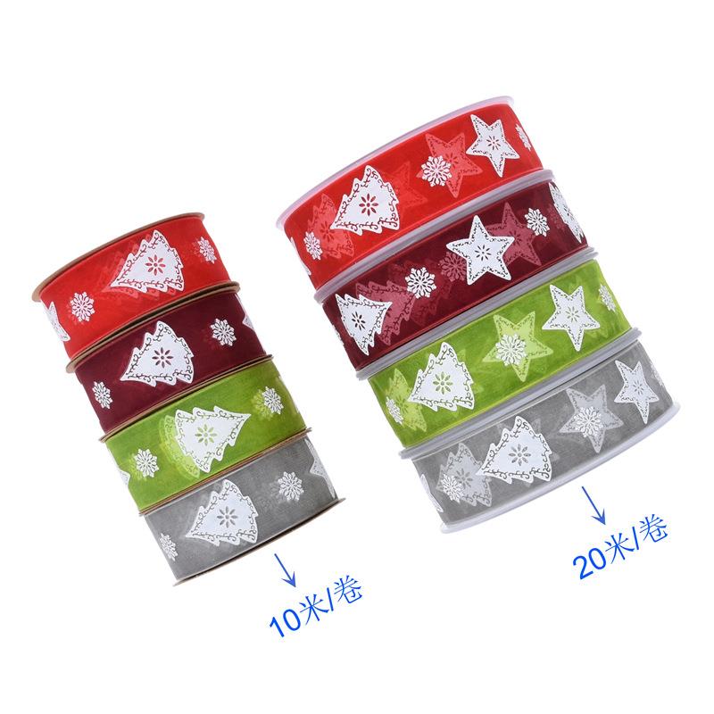 跨境2.5cm发泡印花圣诞树雪纱丝带圣诞 鲜花礼品包装涤纶织带现货