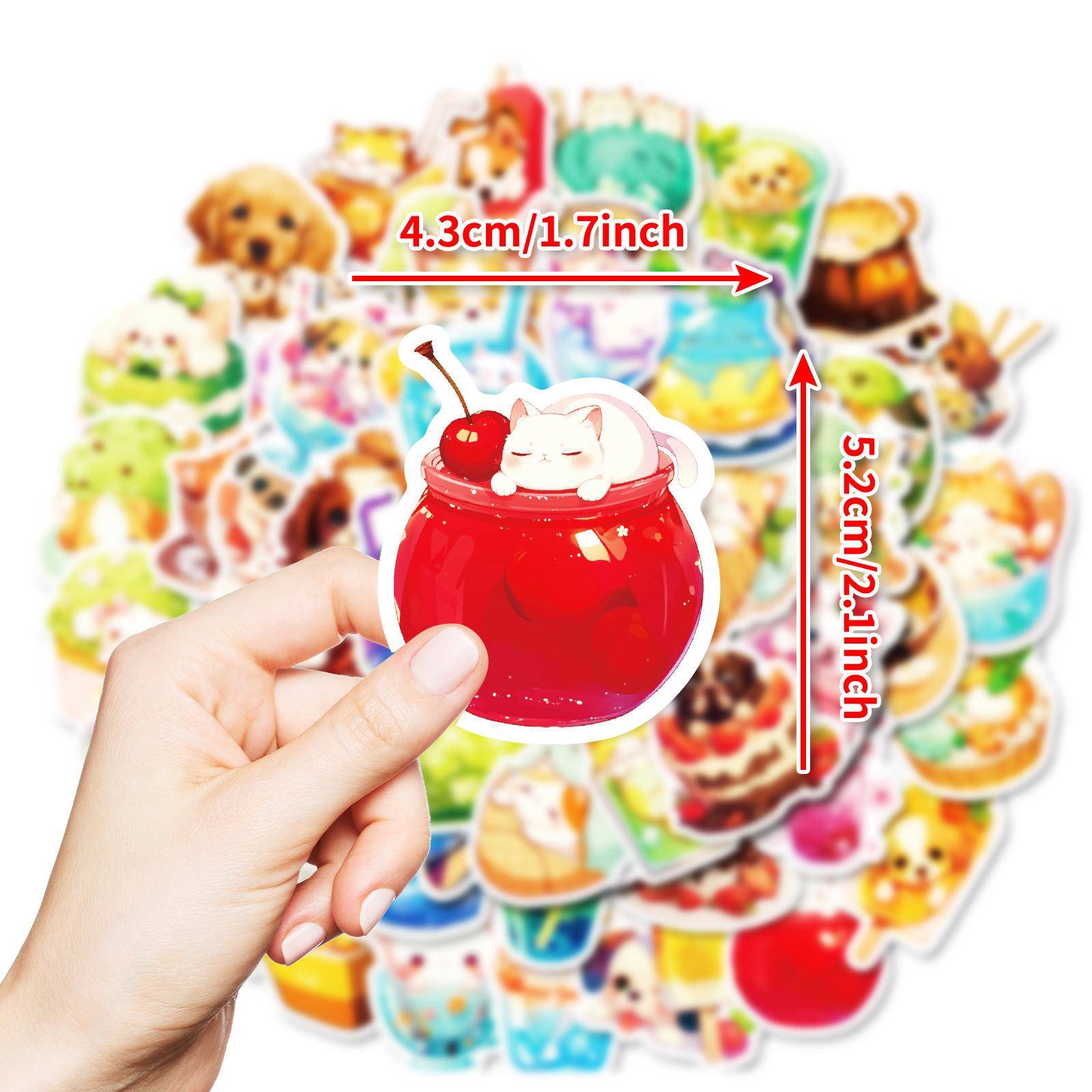 跨境50张卡通食物猫狗涂鸦贴纸儿童创意装饰贴纸DIY手账日记贴画
