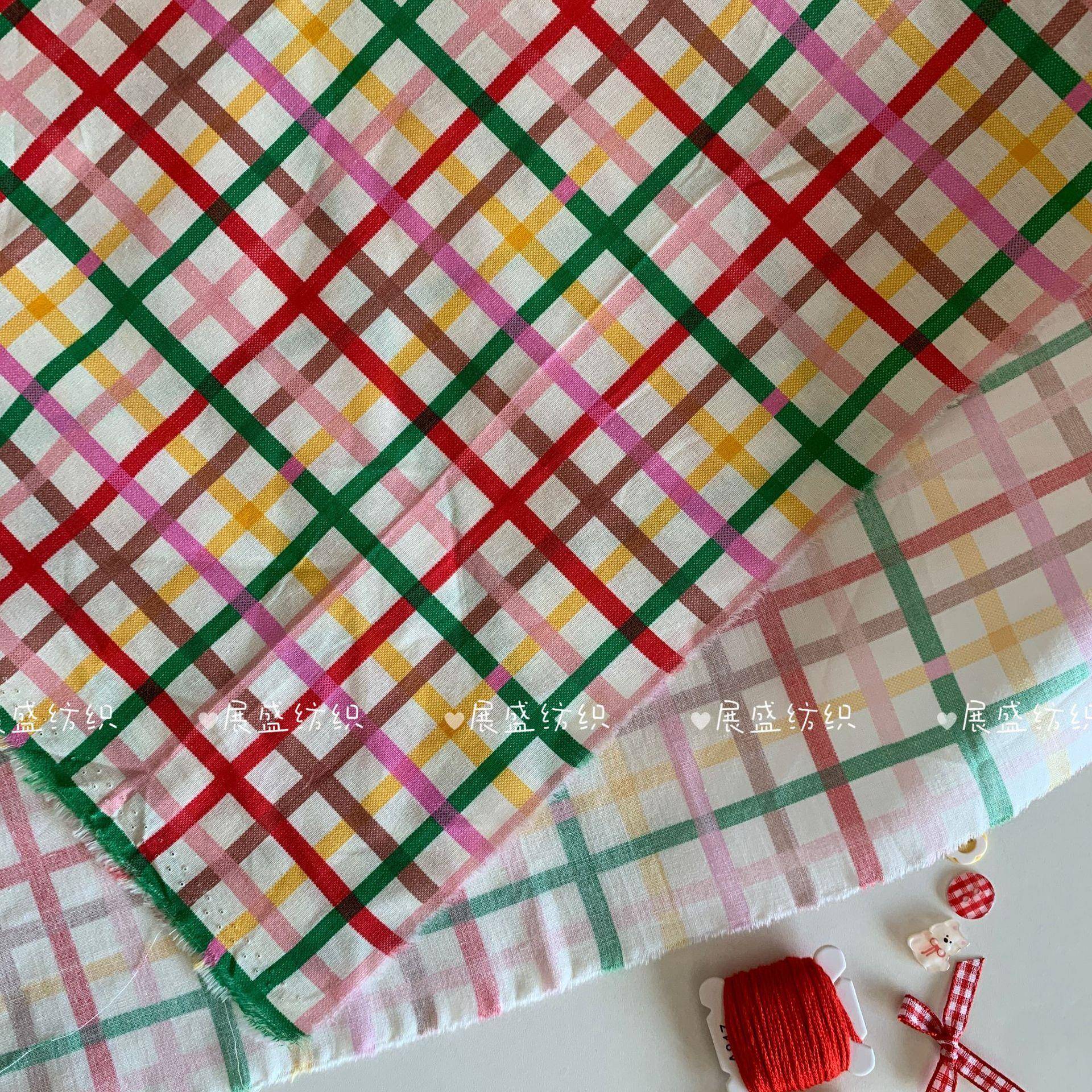 全棉格子面料布 韩版INS素雅风田园多巴胺格子布 diy箱包童装女装