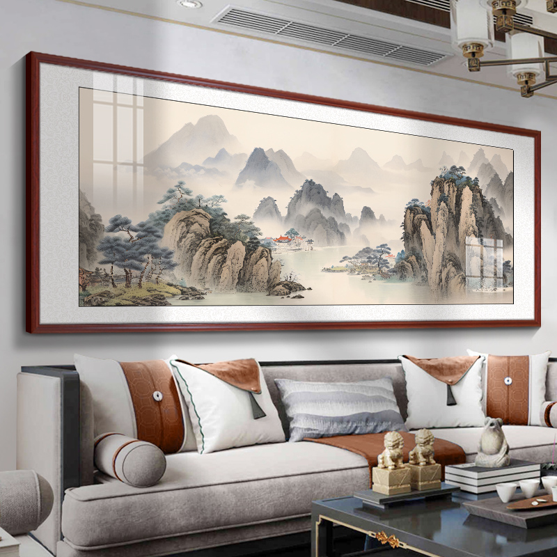 风景山水画客厅挂画新中式沙发背景墙装饰画茶室办公室壁画水墨画