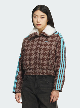 adidas阿迪达斯三叶草女子运动休闲复古千鸟格短款棉服外套KA9732