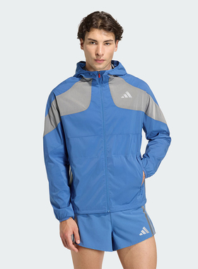 adidas阿迪达斯男子跑步运动训练梭织连帽夹克外套KB1492