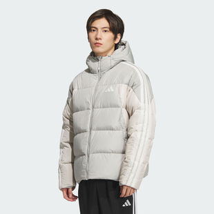 adidas阿迪达斯男子户外运动保暖三条纹连帽羽绒服外套KC2496