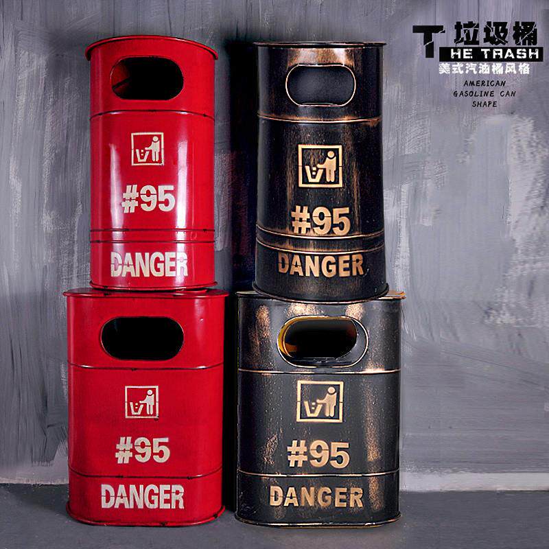 适配美式复古工业风铁艺油桶垃圾桶大收纳桶酒吧网咖餐厅个性摆件