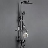 适用黑色 家用淋浴花洒全铜浴室淋浴器雨淋喷头 恒温数显花洒套装