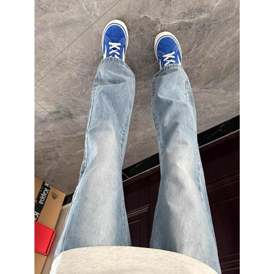 浅蓝色广州新塘牛仔裤男美式高街