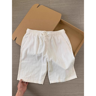白色复古亚麻短裤男夏季薄款冰丝凉感速干棉麻裤子宽松运动沙滩裤