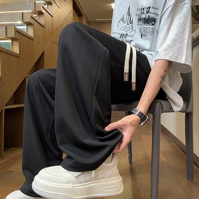 麦穗纹裤子男宽松bf慵懒风肌理感