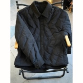 黑色菱形格棉服冬季 男士 羽绒服轻薄款 美式 翻领面包服防寒工装 外套