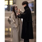 韩系情侣装 风衣 毛呢大衣男女高知miu系冬装 呢子外套小个子中长款