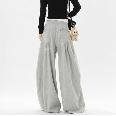 灰色松弛感褶裥阔腿裤男女早秋