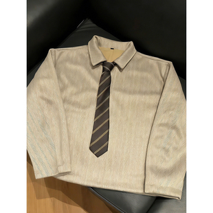 美式复古polo领正肩卫衣男款春季潮牌老钱风外套学院风内搭打底衫