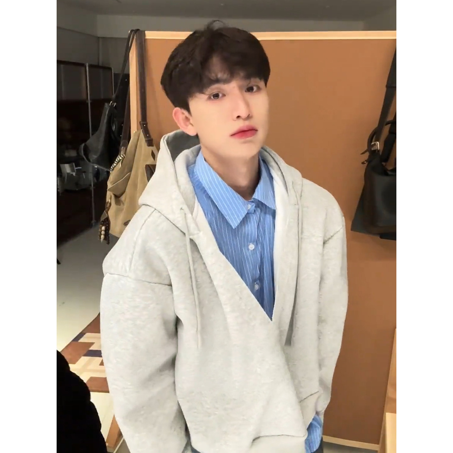 假两件学院风条纹polo卫衣男春季韩系慵懒情侣外套衬衫拼接连帽衫