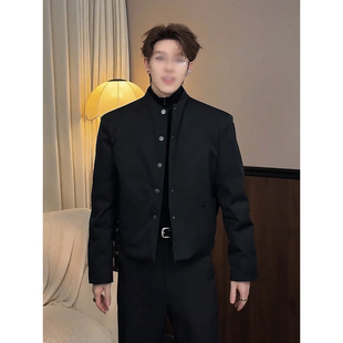 黑色立领垫肩棉衣外套冬季老钱风男装保暖袄子高级感短款羽绒棉服