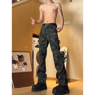 美式高街hiphop迷彩牛仔裤男款
