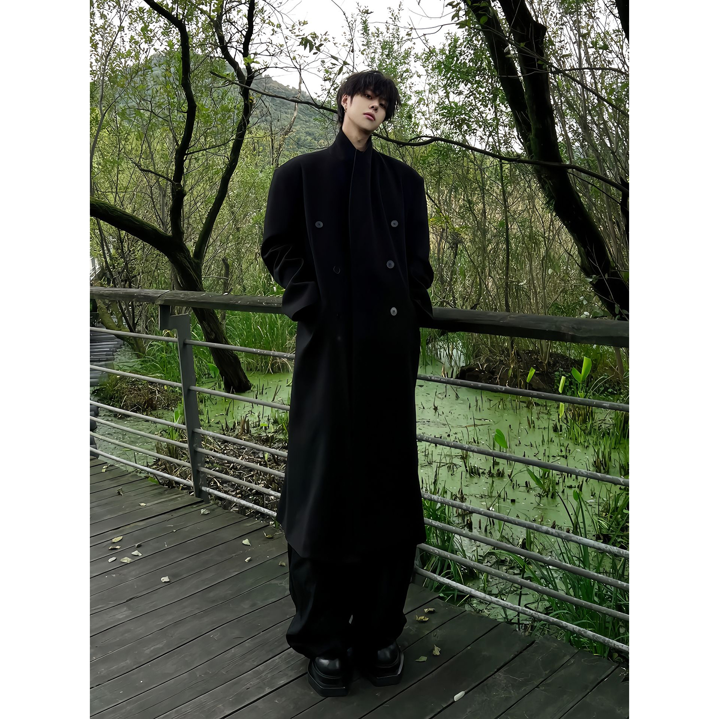 韩版垫肩毛呢大衣男款加棉加厚中长款过膝呢子外套克苏鲁教父风衣