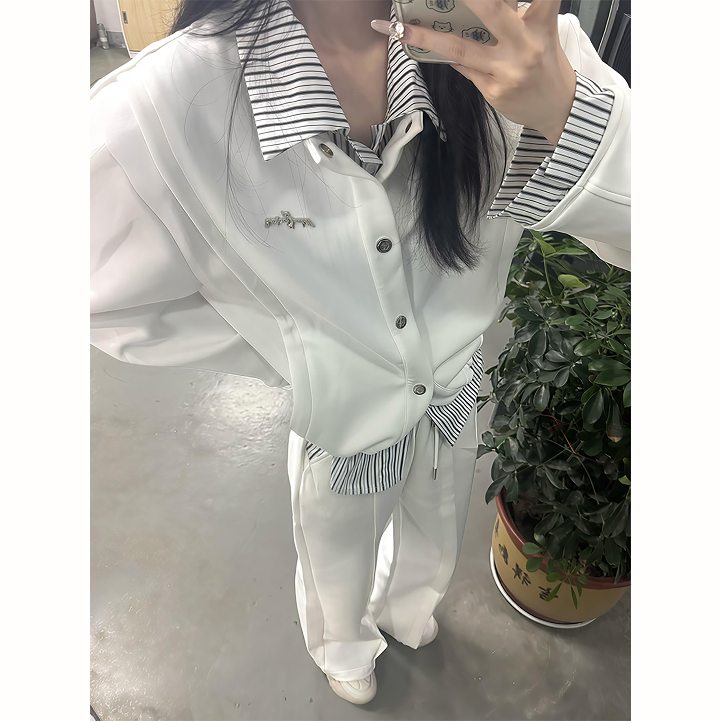 白色假两件卫衣卫裤套装男女款