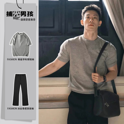 收袖口束腰短袖t恤男士2025新款