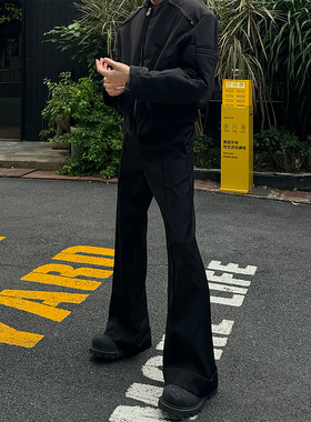 黑色微喇男士高腰西裤垂感美式cleanfit裤子高级感那不勒斯弯刀裤