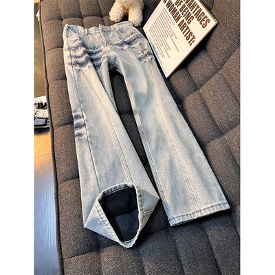 蓝色水洗微喇牛仔裤男款秋冬