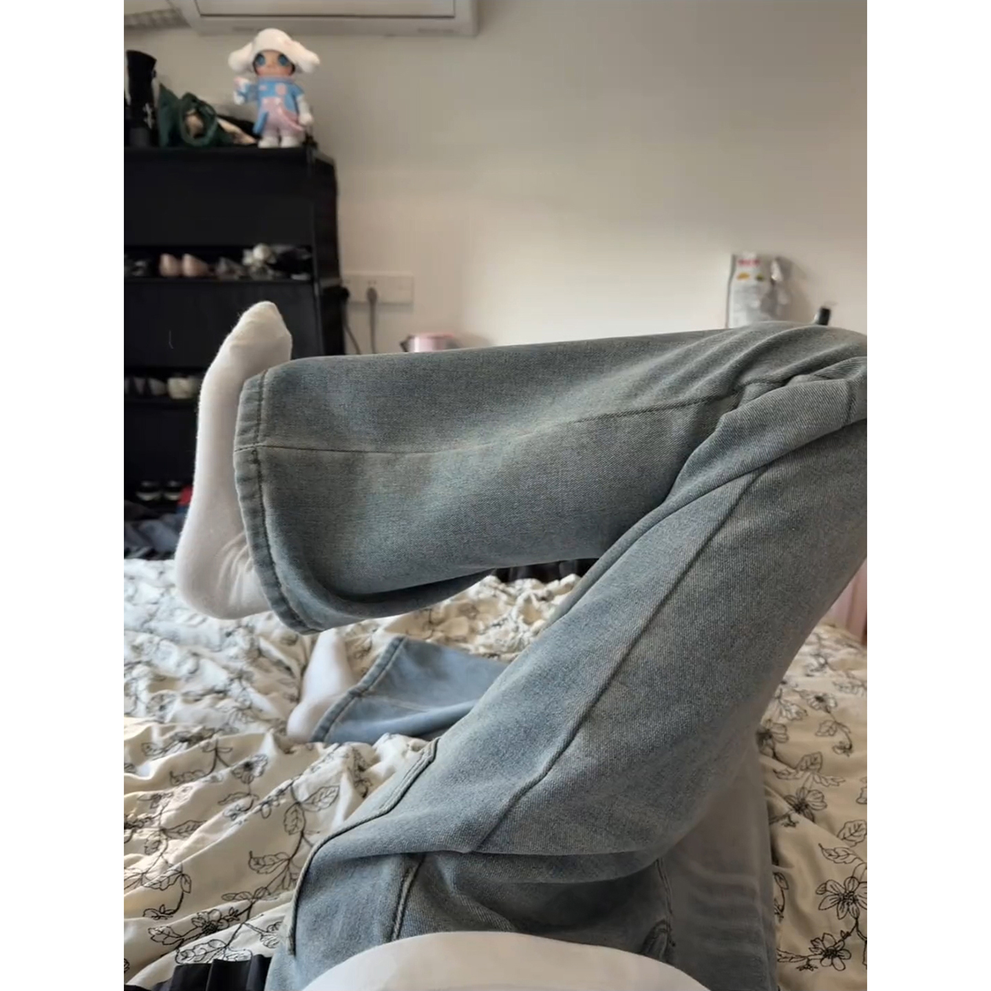 复古蓝微喇加绒牛仔裤男秋冬加厚