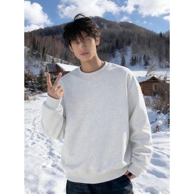 白花灰套头圆领卫衣男款加绒重磅